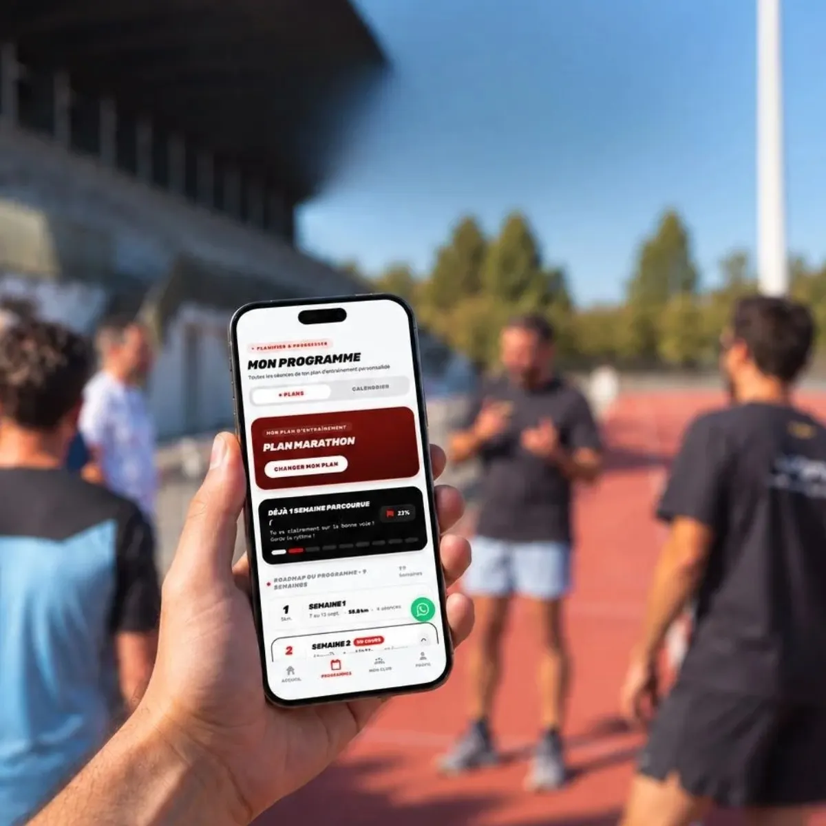 Le HUB ouvert sur un téléphone, pendant une séance sur la piste